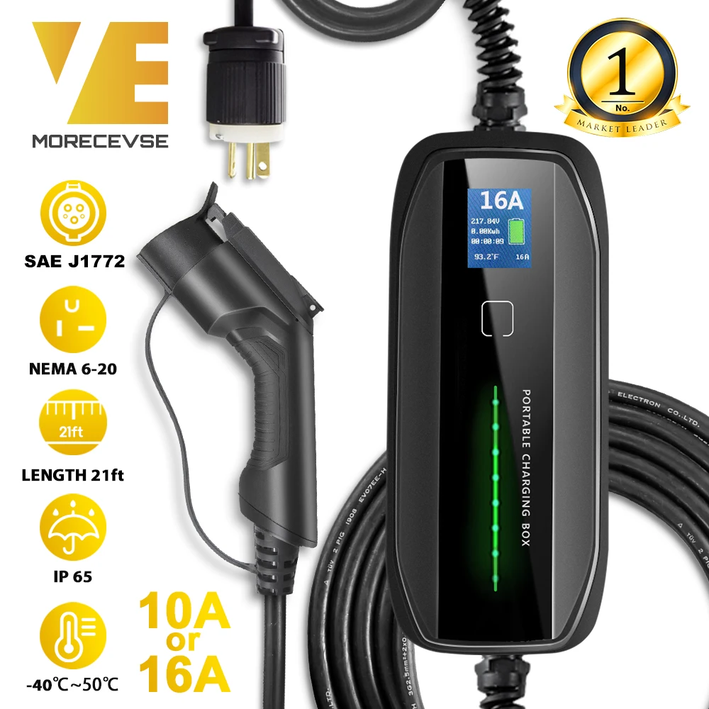 EV зарядное устройство 10/16A 3 6 кВт NEMA6 20 5 м (21 фут) Уровень 2 Портативный EVSE 220 В