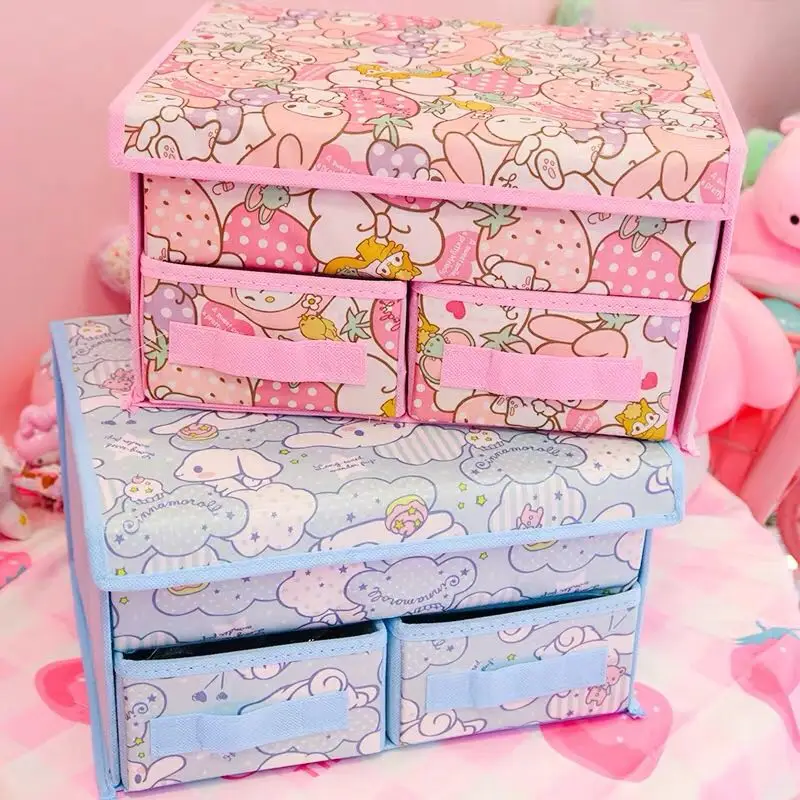

Cartoon Hello Kitty My Melody Cinnamoroll Dog Cosmetic Box Bag Makeup Case Folding Storage Box Drawers Organizer Finishing Box