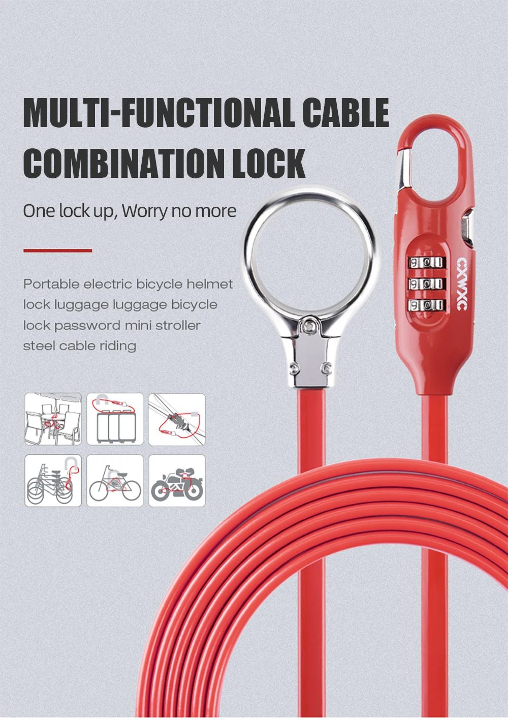 portable Anti-Theft Bike Lock 3 Digit Code Combination Stainless Steel Cable Bicycle Security Lock Equipment MTB Bike Lock