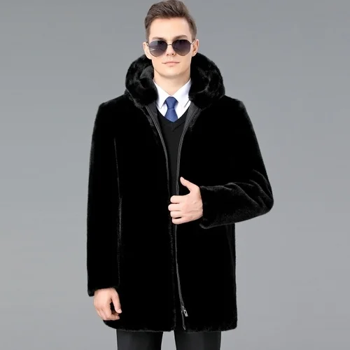 petite genuine leather coats & jackets Warm Winter Hooded Jacket Men Casual 100% Mink Fur Coats and Jackets Mens Clothing Overcoats Veste Homme WPY4448 genuine leather blazers Genuine Leather