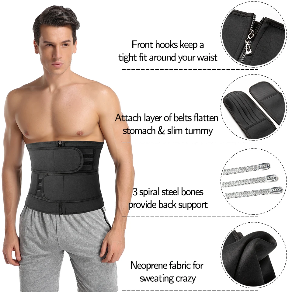 Mens Waist Trainer Corset Sweat Trimmer Belt Fitness Cincher for Weight Loss Slimming Body Shaper Workout Fajas Modeling Straps
