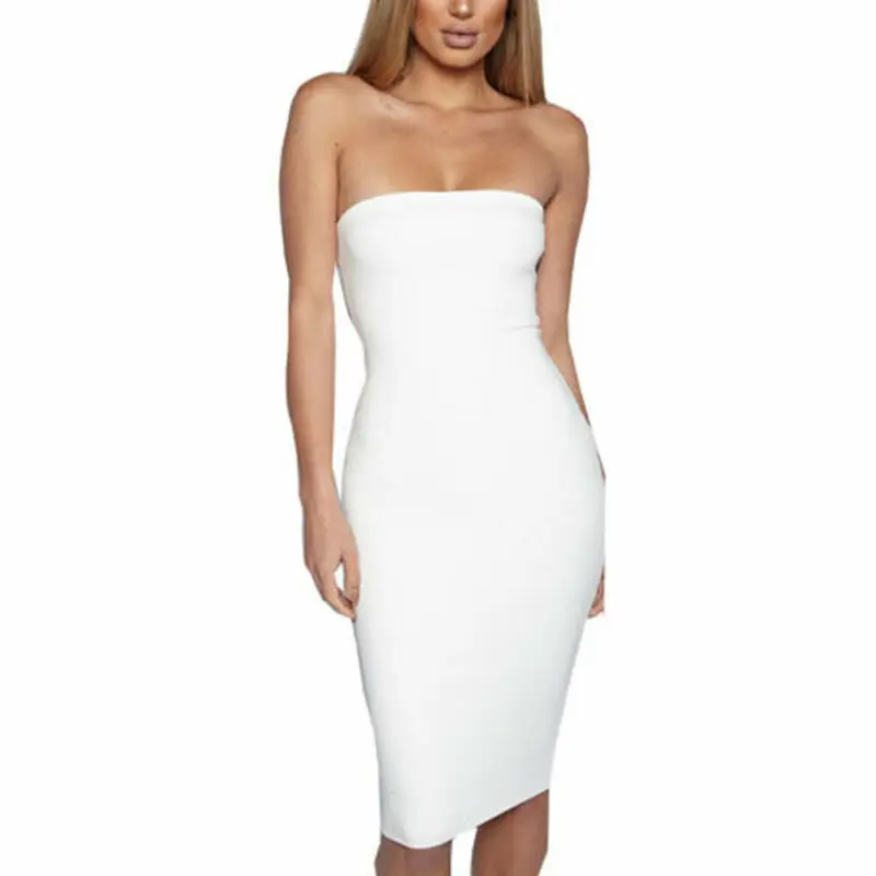 Womens Dresses Plain Boob Tube Strapless Stretch Bodycon Long Ladies Solid Strapless  Midi Dress 3 Colors S L|Dresses| - AliExpress