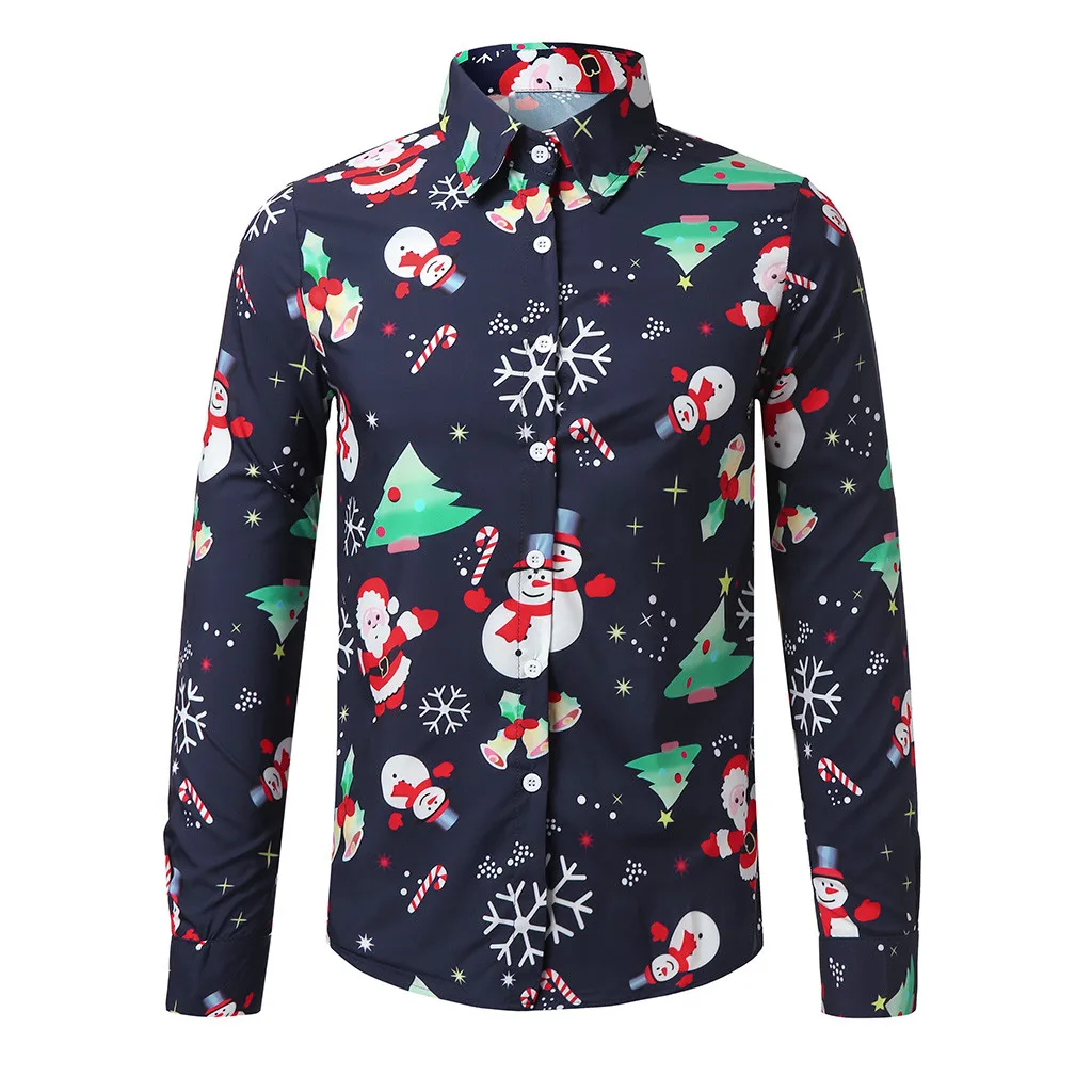 JAYCOSIN, мужская рубашка, повседневная, удобная, с принтом снежинок, Санты, конфет, Рождественская рубашка, облегающая, Мягкий Топ, блузка, мужская рубашка#45