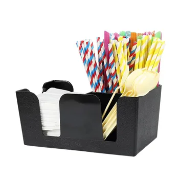 

Plastic Napkins Storage Box Black Bar Storage Bar Condiment Caddy Napkin Holder Straw Holde cocktail decorations organizer