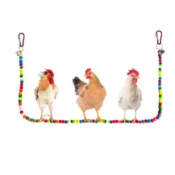 

Chicken Swing Toy Natural Wooden Toy Hens Handmade Colored Beads Rope Bird Cage Toys Parrot Macaw Training Stand Holder 1.7m