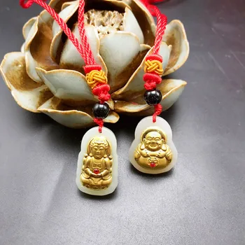 

Natural gold inlaid jade pendant necklace
