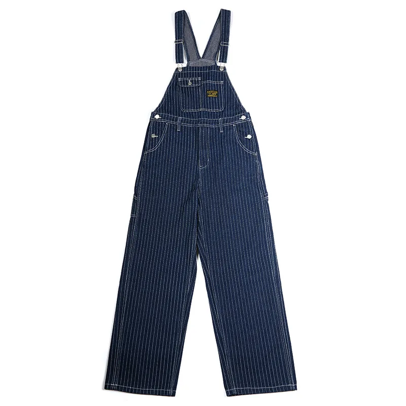 New Primary Color Denim Overalls Trousers Men's Outdoor Trekking Climbing Travel Labor Training Hiking Striped Jumpsuit Pants
