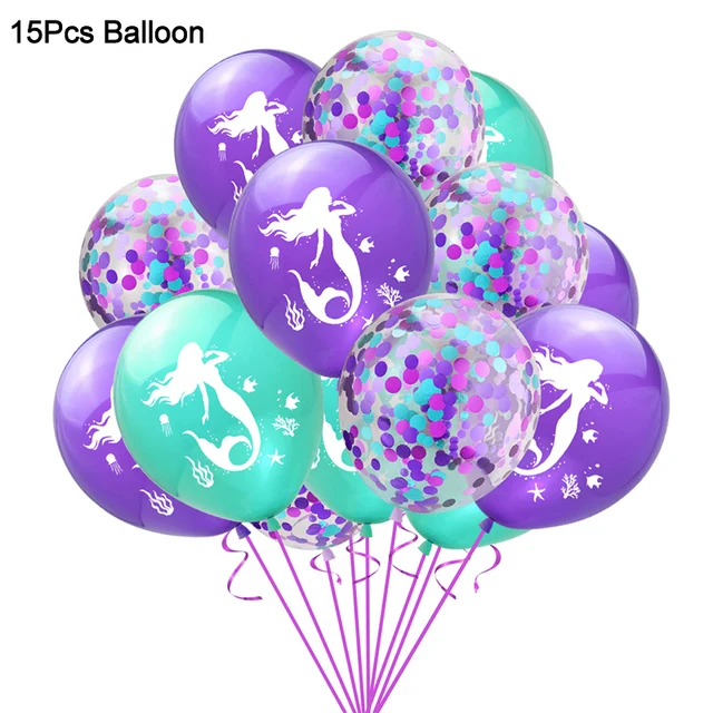 Mermaid Birthday Party Disposable Tableware Set Under The Sea Party Little Mermaid Girls 1st Birthday Decoration Shell Balloons 15pcs balloons