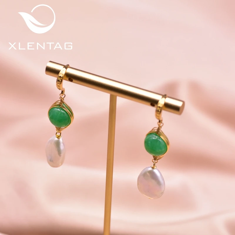 XlentAg Пресноводный Жемчуг натуральный зеленый камень серьги-капли для годовщина