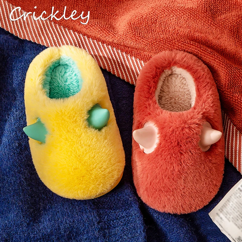 

New Autumn Winter Cute Cow Kids Slippers Colorful Plush Furry Slippers For Boys Girls Warm Home Indoor Toddler Children Shoes