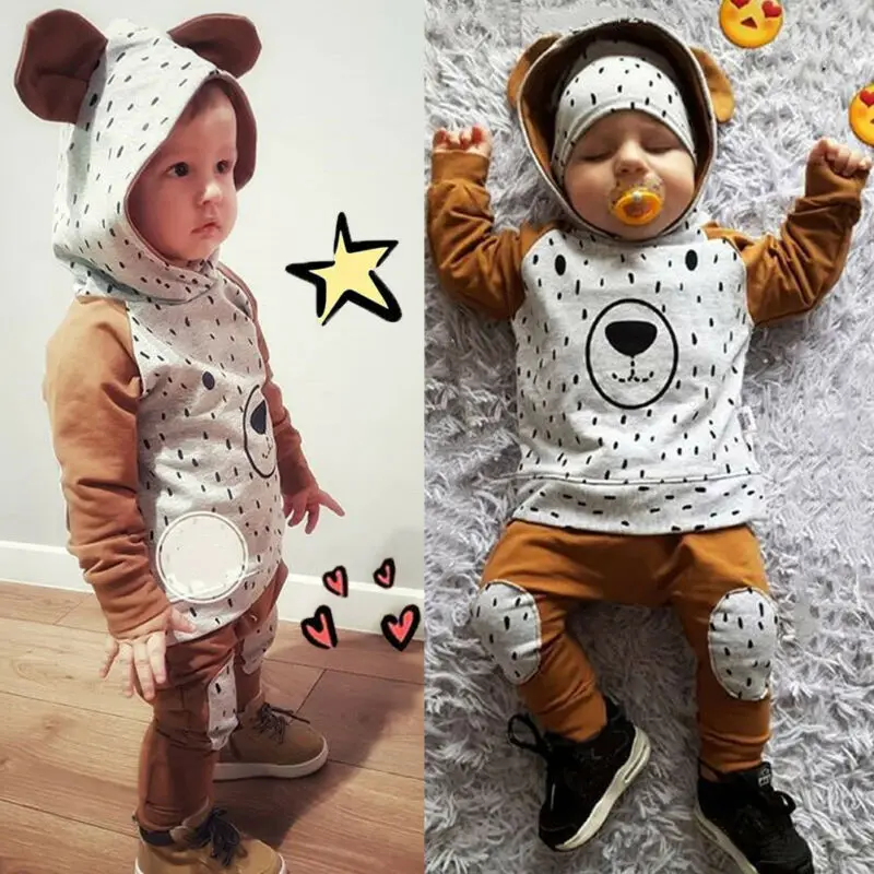 

2019 New Autumn Warm Kid Baby Boy Toddler Hooded Sweatshirt Top Pants Outfit Clothes Tracksuit Set