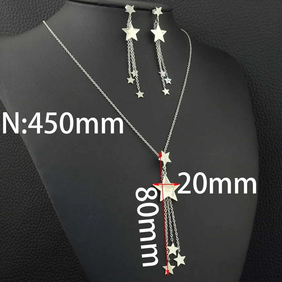

Fashion stainless steel Jewelry sets Earrings Necklace Long Pentagram Pendant For Women & Girls SBJLADBE