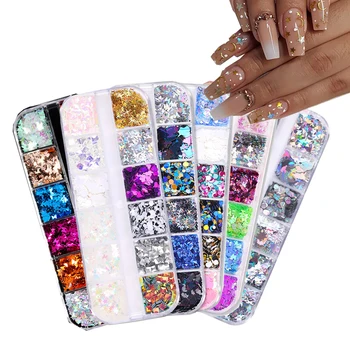 

12 Grids/Pcs Holographics Nail Glitter Flakes Sequin Various Shapes Polish Flakes Nail DIY Nail Art Decoration