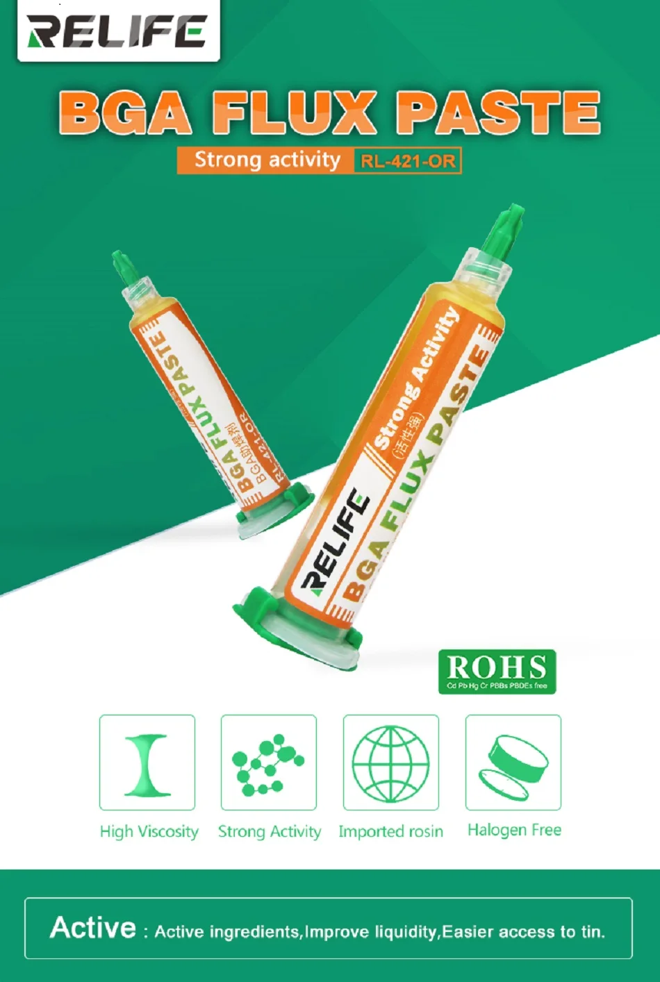 RL-421-OR специальный флюс паяльная паста флюсовая смазка 10cc для чипов компьютера телефона BGA SMD PGA PCB пайки ремонтные инструменты