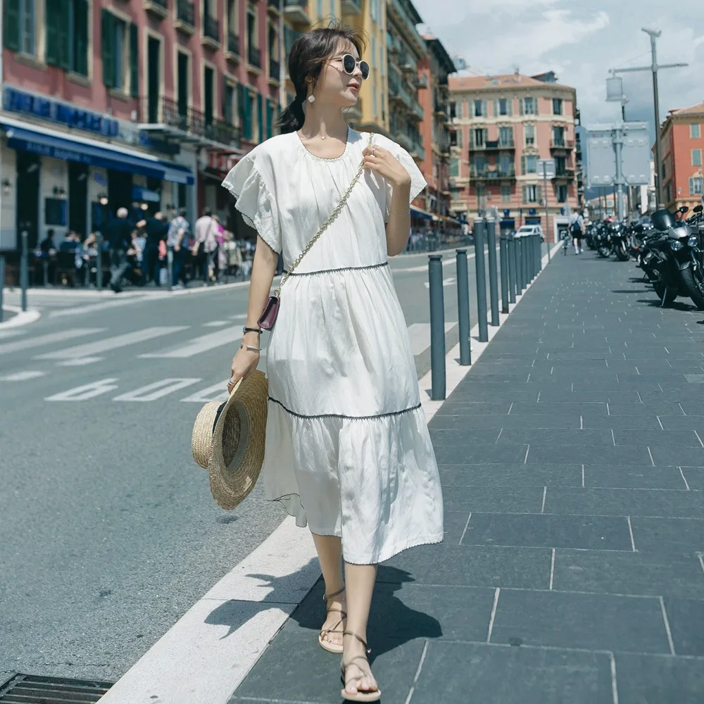 

France Non-mainstream Fairy Skirt Women's 2019 Summer New Style French Retro CHIC-Style Joint Contrast Color Loose-Fit Dress