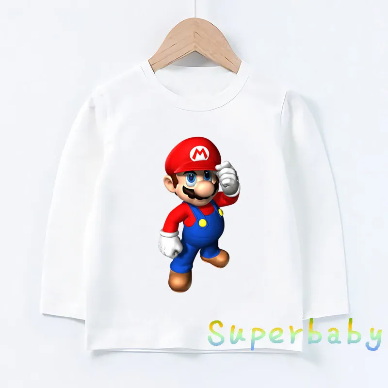 Детская футболка с принтом из игры «Super Mario Bros» Забавные топы с рисунками для маленьких мальчиков и девочек, детская футболка с длинными рукавами LKP5185 - Цвет: LKP5185-N