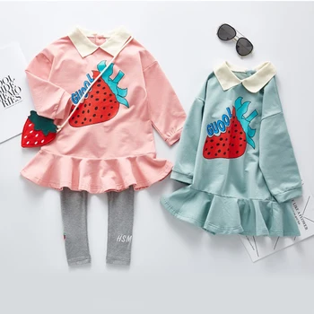 

Girls' long sleeve suit spring and Autumn New Strawberry printing suit children's sports long sleeve sweater Leggings suit