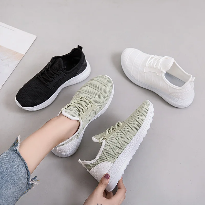 

Students Fly Weave a Korean-style Versatile Hot Selling Athletic Shoes Trendy Shoes WOMEN'S Shoes Solid Color Breathable Trendy