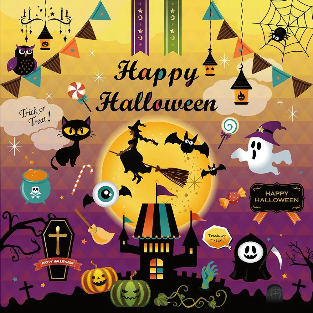 Animated cartoon Halloween pumpkin ghost bat skull Mosaic photo background  holiday photo background photography props - AliExpress Consumer Electronics