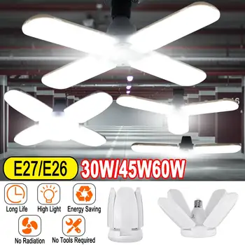 

LED E27/E26 Foldable Fan Blade 30W/45W/60W Cold White LED Pendant Lights 6500K Ceiling Lamps For Living Room Garage Light