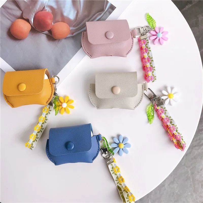 

Flower ornaments For AirPods 1 2 PU leather silicon Protective Cover Air Pod 3 Case For Airpods Headphone Carrying box fundas