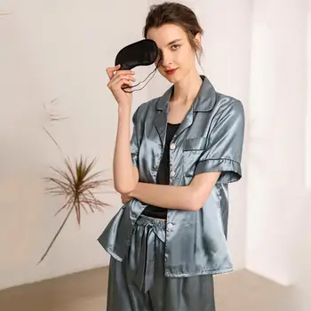 

Womens Simulation Button Short Sleeve Pocket Sleepwear Short Nightwear Sets