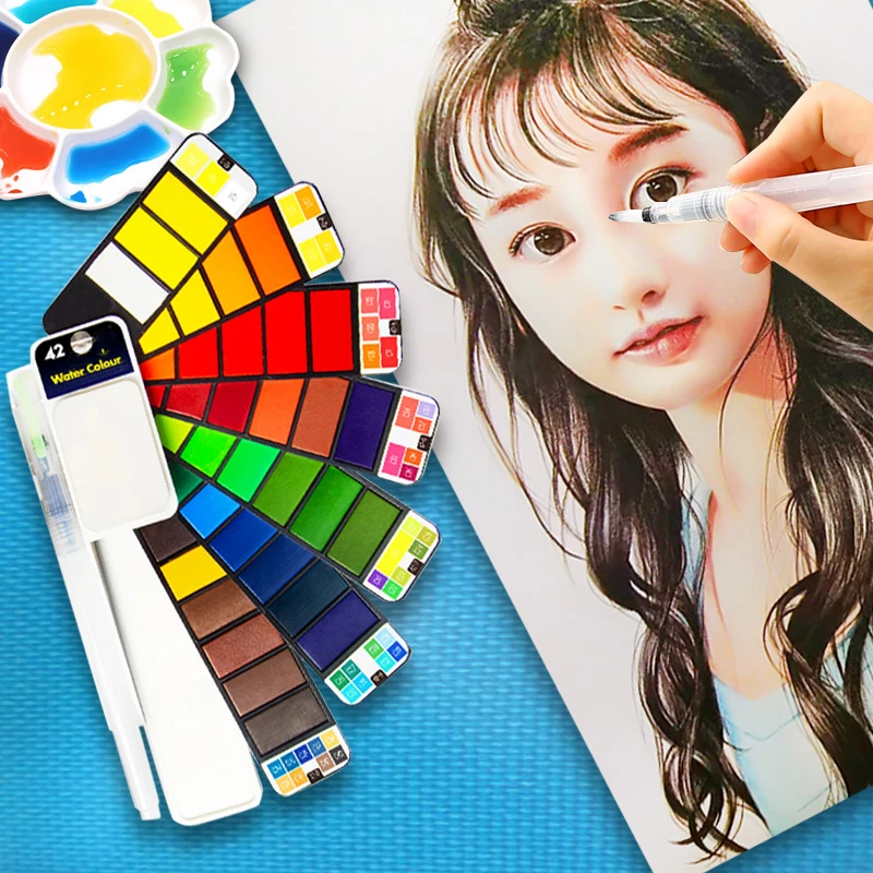 Portable Watercolor Kits 18/25/33/42 Colors Foldable Paint Set Outdoor Painting Artist Kids L9 | Дом и сад