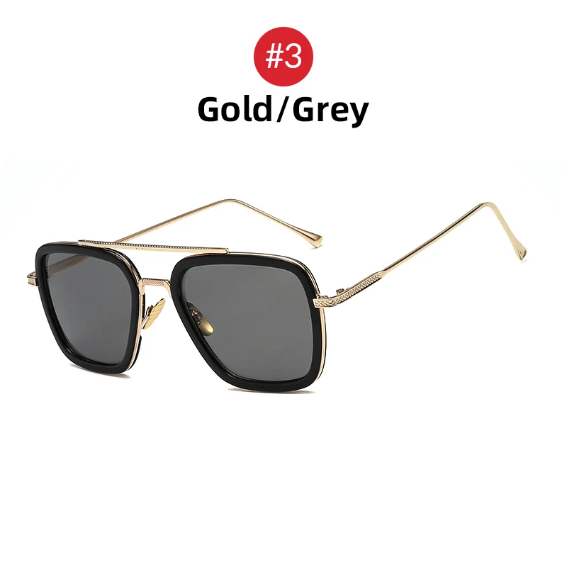 3 Gold Grey Цветные квадратные мужские солнцезащитные очки Edith в стиле стимпанк, синяя Металлическая оправа, UV400, солнцезащитные очки,, трендовые женские очки панка Tony Stark - Цвет линз: 3 Gold Grey