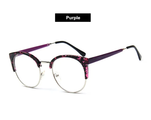 NYWOOH, кошачий глаз, оправа для очков, для женщин, Ретро стиль, прозрачная полуоправа, оправа для очков, оптические очки - Цвет оправы: Purple