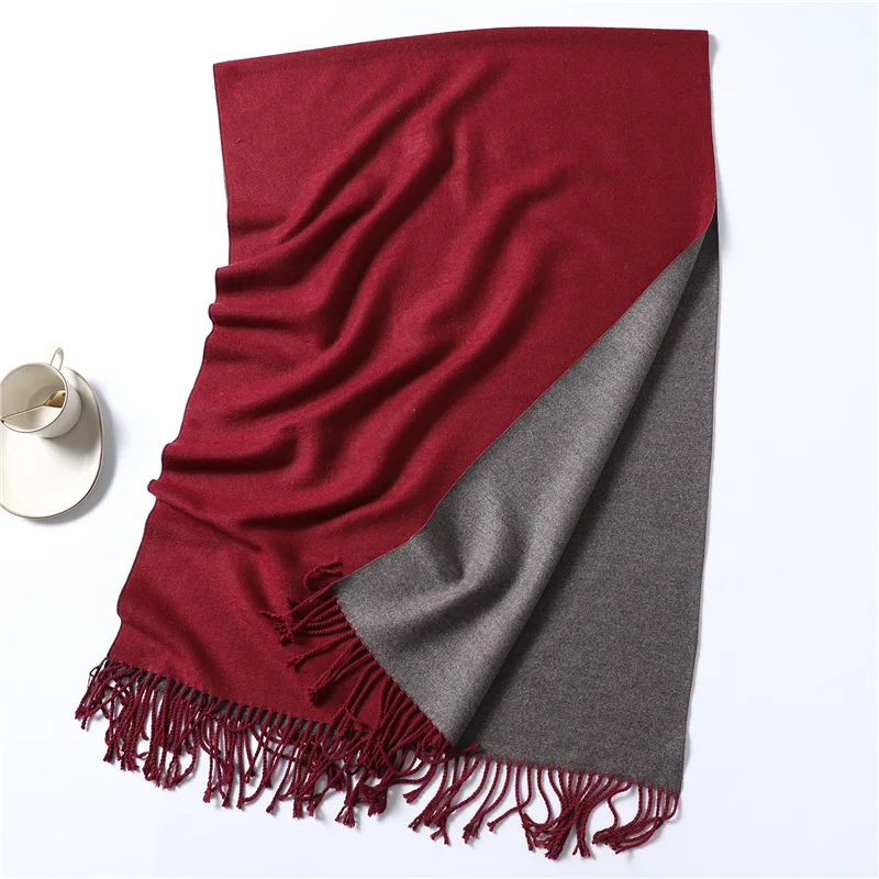 Зимний кашемировый шарф для женщин, толстые теплые шали, Женские однотонные шарфы, модное одеяло из пашмины с кисточками, качественный платок, новинка