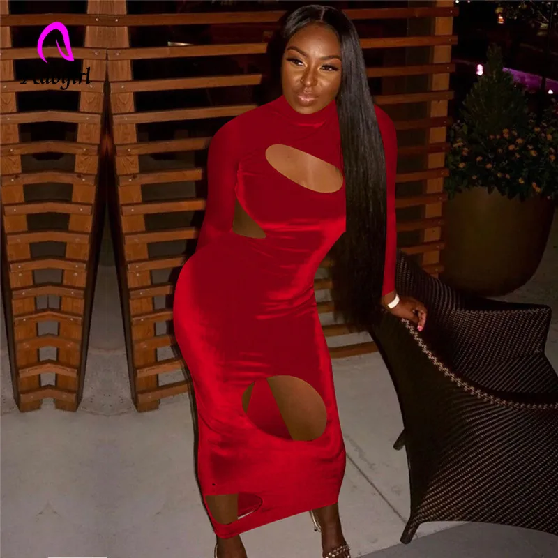 Red Velvet Turtleneck Dress Christmas 