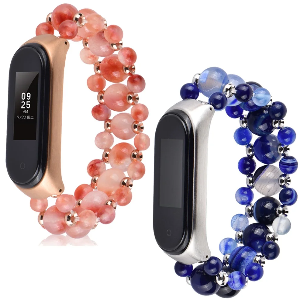 Стильный браслет с агатовыми бусинами для Xiaomi MI Band 4 3 женский ремешок кристаллами