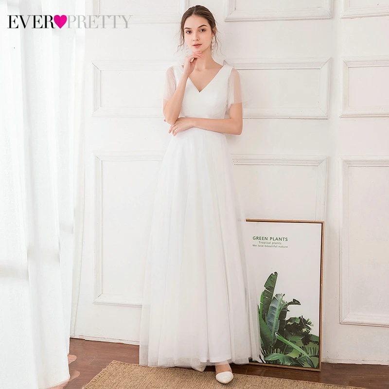 Элегантные свадебные платья Ever Pretty EP07962WH с рюшами а силуэт двойной v образный