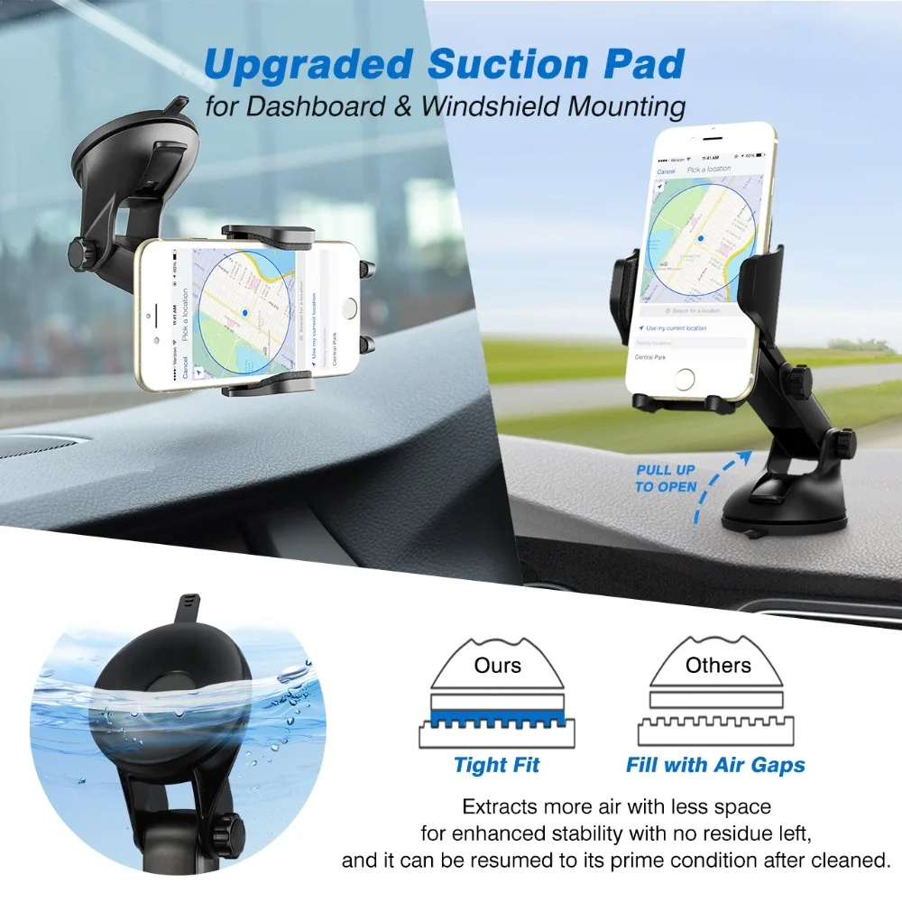Mpow New CA076 Car Mount Grip Dashboard Adjustable Car Phone Holder Universal Cradle Windshield Holder Stand GPS Car Phone Mount (3)