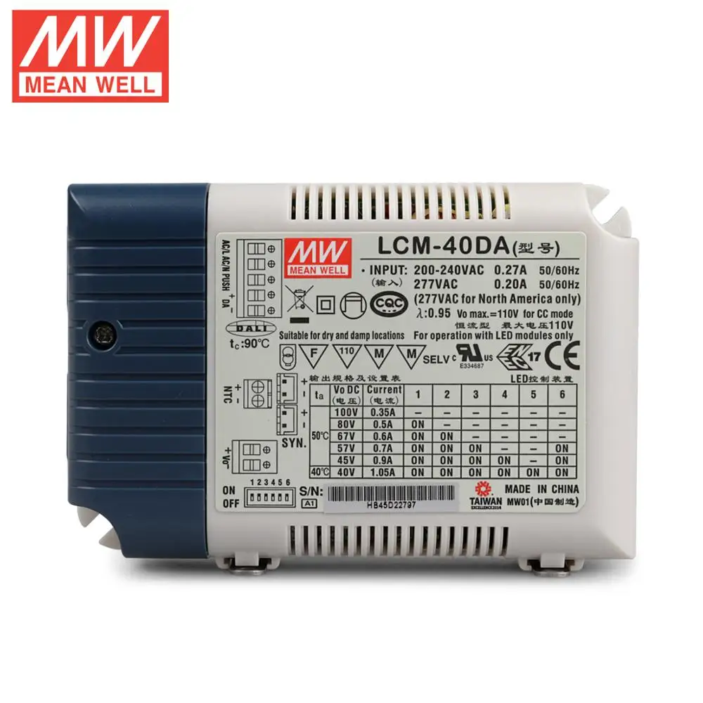 MEAN WELL LCM-40DA 40W Multiple-Stage Constant Current 350mA/500mA/600mA/700mA/900mA/1050mA LED Driver DALI Push Dimming | Обустройство