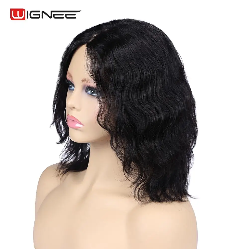 Wignee Natural Wave Short Human Hair Wig For Black/White Women 150% Density Remy Hair Glueless Lace Part Human Wig Free Shipping