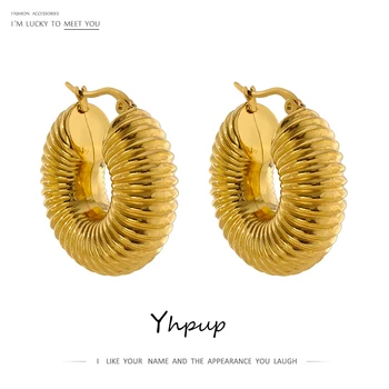 Trendy Round Chunky Hoop Earrings Gold Stainless Steel