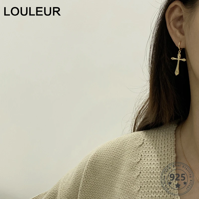 LouLeur 925 пробы серебряные серьги кольца с крестиком элегантные винтажные золотые