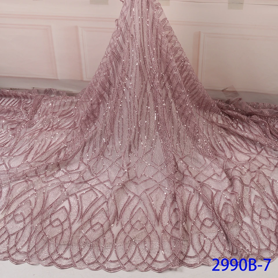 NIAI Latest French Sequins Tulle Lace Material High Quality Nigerian Lace Fabrics Embroidered African Lace Fabric XY2990B-6