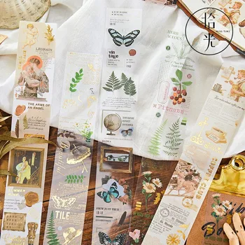 

1 Sheet Vintage Bronzing Wide Washi Tape Retro Transparent Butterfly Mushroom Pattern Masking Tape Stickers Journal Stationery