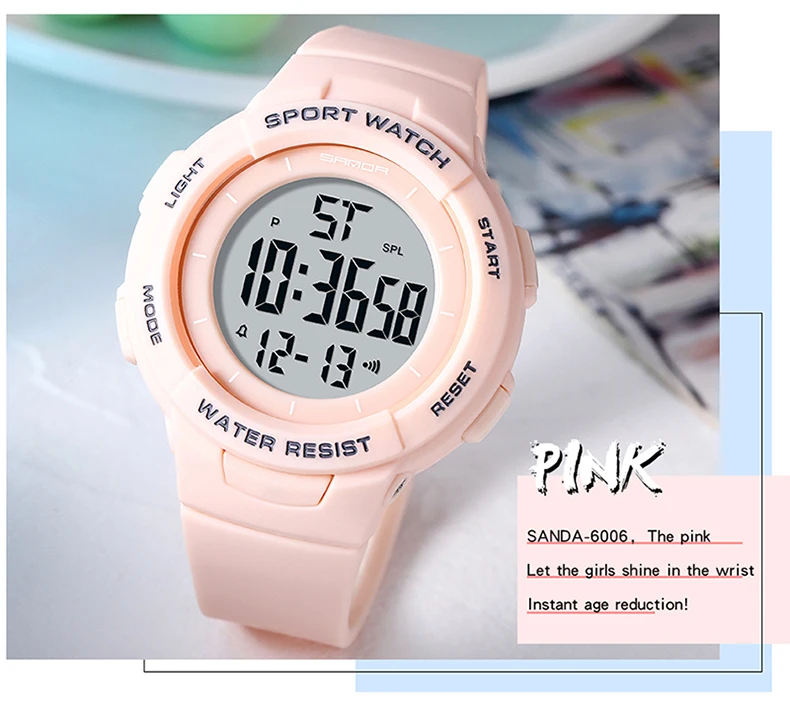 SANDA Fashion Luminous Clock Womens Watch Electronic Watch Multifunctional LED Digital Watches Waterproof And Shockproof 6006