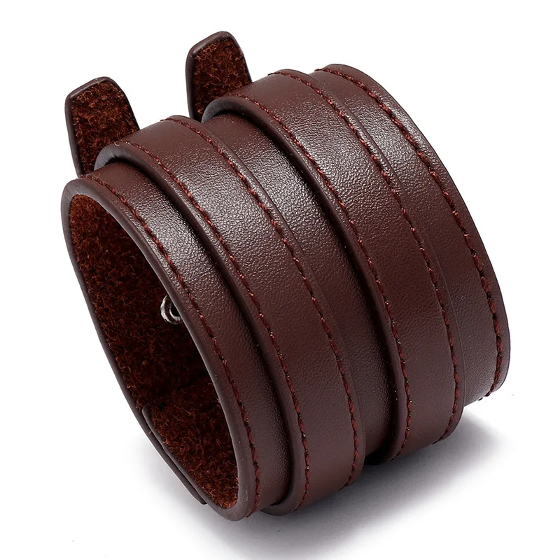 Jessingshow Punk Style Wide Leather Bracelet Men's Simple Double Layer Male Female Bracelets Bangles Wristbands Vintage Jewelry