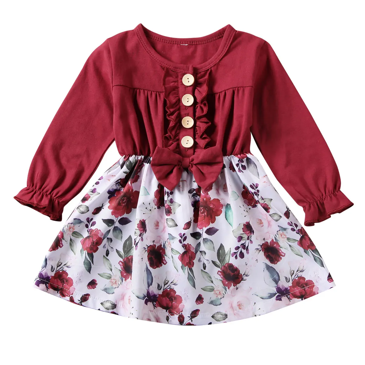 ; платье с длинными рукавами и цветочным рисунком для маленьких девочек; вечерние платья-пачки с бантом; костюм в стиле пэчворк; кружевное милое осеннее теплое платье принцессы