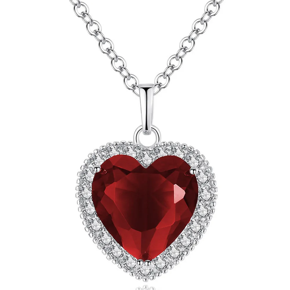 Red necklace Большой Сапфир и Рубин драгоценный камень сердце кулон ожерелье для женщин Ее синий, красный кристалл цепи циркон алмаз вечерние Роскошные ювелирные изделия подарок - Цвет камня: Red necklace