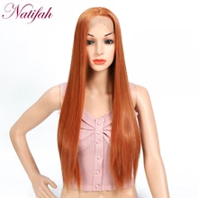 Natifah оранжевый парик 150% плотность длинный прямой парик Средняя часть синтетические парики на кружеве Высокая температура волокна косплей парик