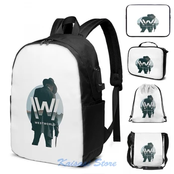 

Funny Graphic print Westworld USB Charge Backpack men School bags Women bag Travel laptop bag