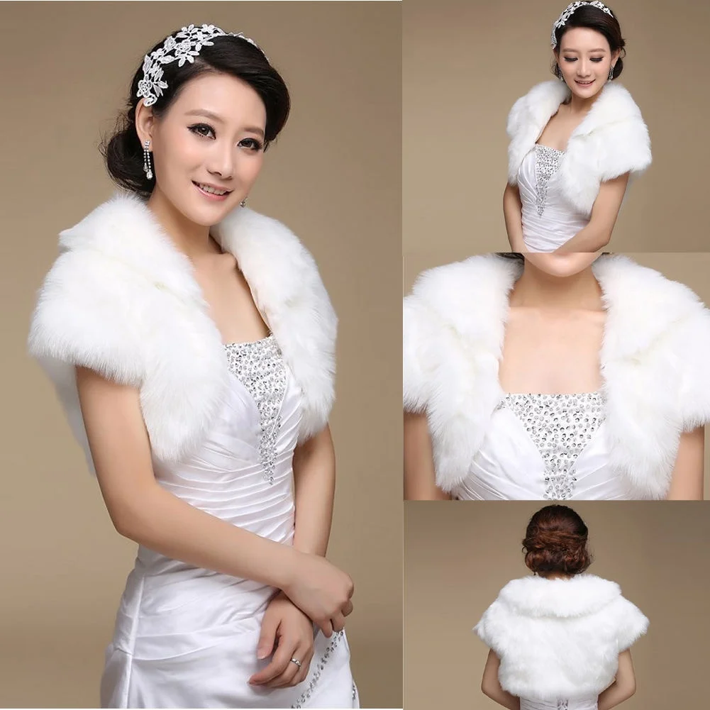 Ivory Fake fur Wedding Shawl Coat Short Women Jackets Stole Bridal Boleros - Цвет: Слоновая кость