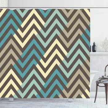 

Shower Curtain Set with Hooks 72x78 Inches Chevronblue Color Motifs Chevron Zag Zigzag Simple Tile Pattern Abstract Geometric