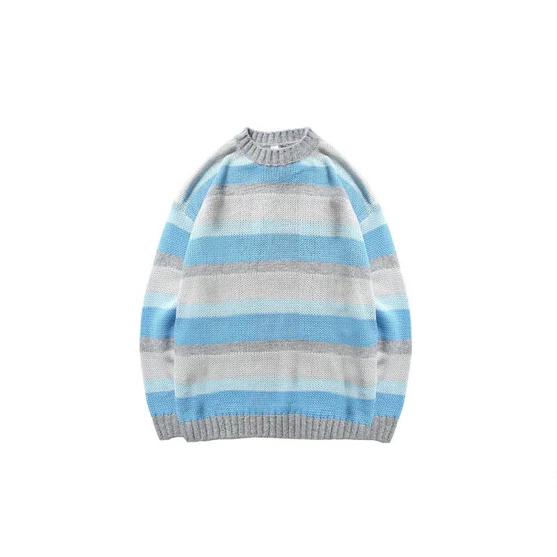 blue sweater Темно-икона полосатый свитер с круглым вырезом для мужчин осенние повседневные мужские свитера уличная одежда - Цвет: blue sweater