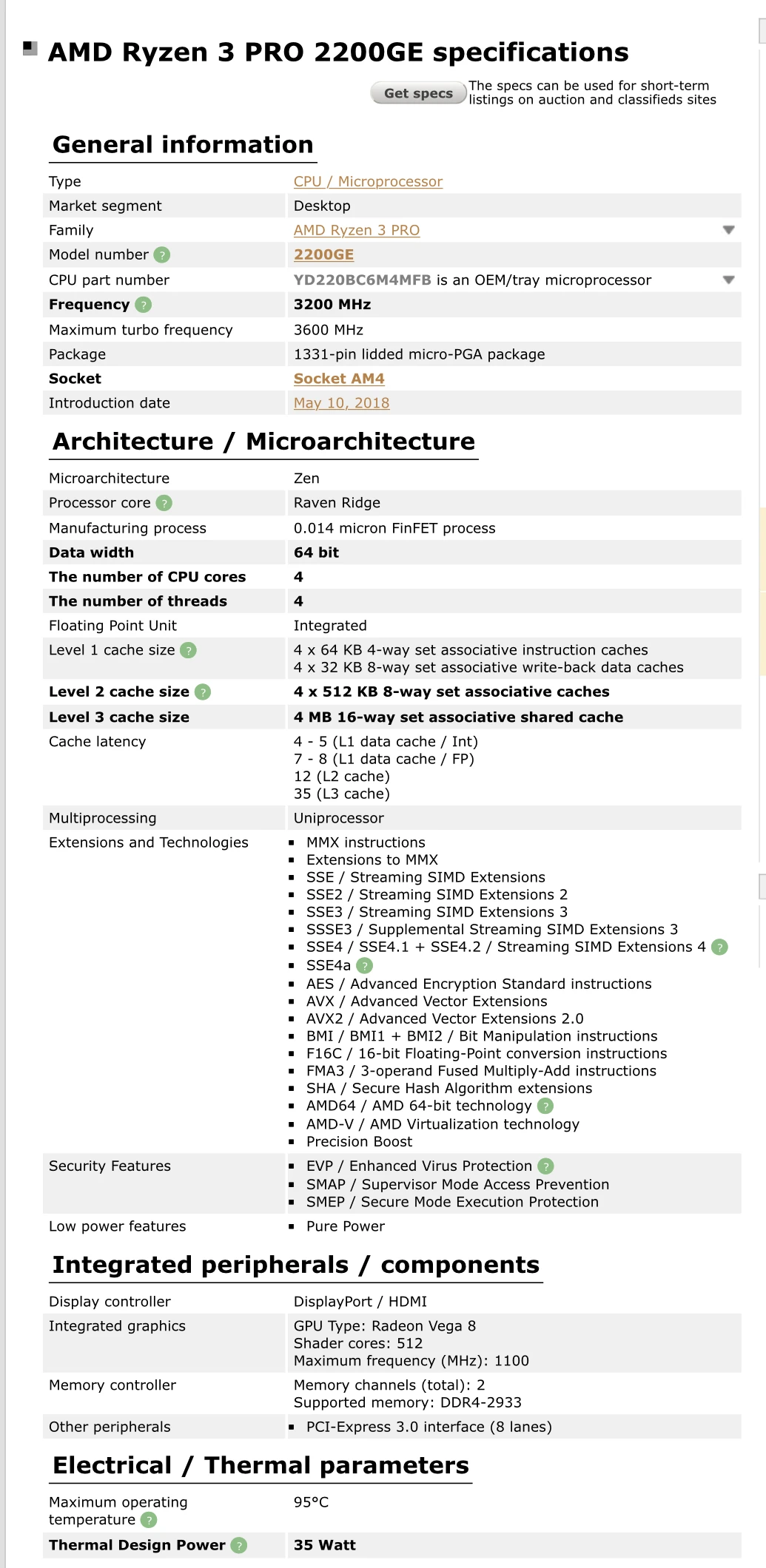 AMD Ryzen 3 PRO 2200GE R3 PRO 2200GE 3.2 GHz Quad Core 4MB 35W Desktop Socket AM4 YD220BC6M4MFB CPU Processor cpu for sale